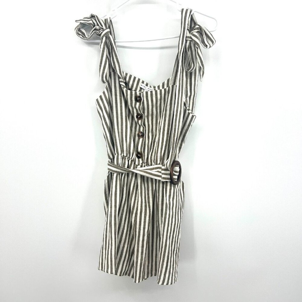 NWT Miou Muse Brown White Striped Linen Blend Jumpsuit Romper Womens Medium